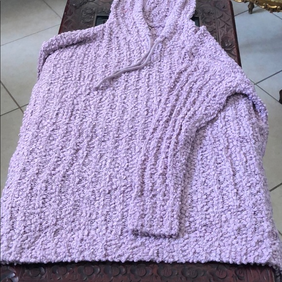 POPCORN KNIT PULLOVER HOODED LILAC SWEATER - Picture 5 of 6